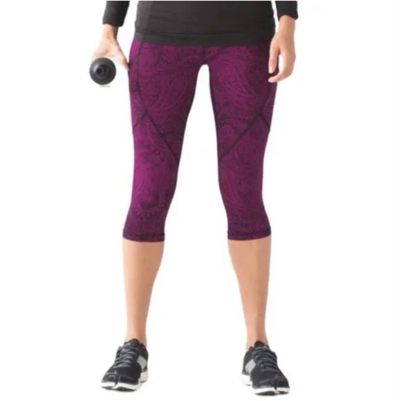 Lululemon Women’s Outrun Crop Leggings Paisley Fuchsia Pockets Mesh Size… - Picture 12 of 14